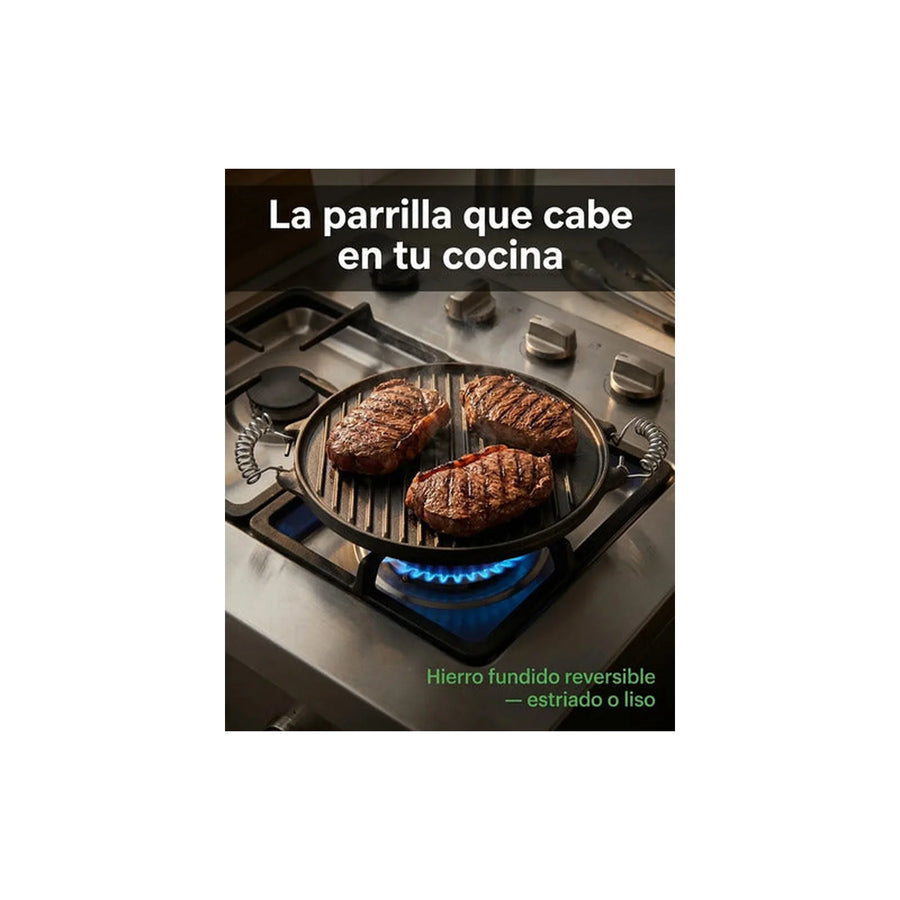Plancha Churrasquera Reversible 31cm Hierro Fundido Cocina