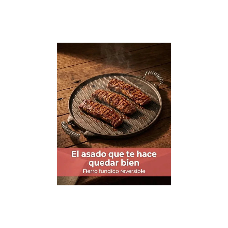 Plancha Churrasquera Reversible Fierro Fundido 25cm Cocina