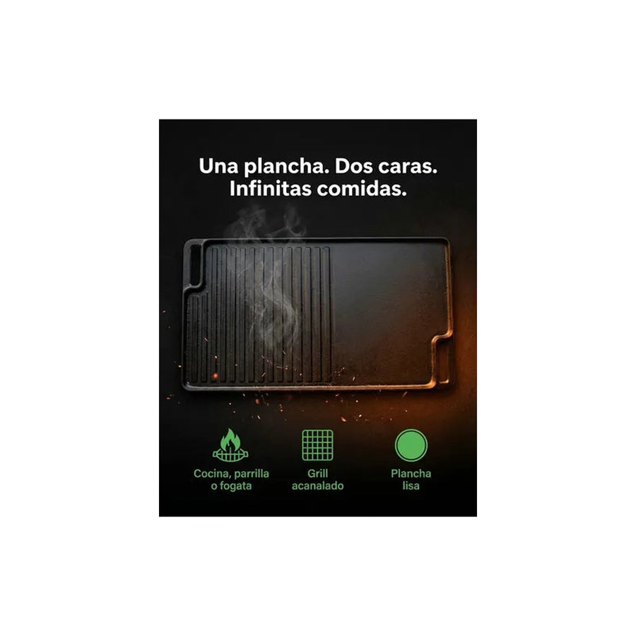 Plancha Churrasquera Reversible 46x26cm Hierro Fundido