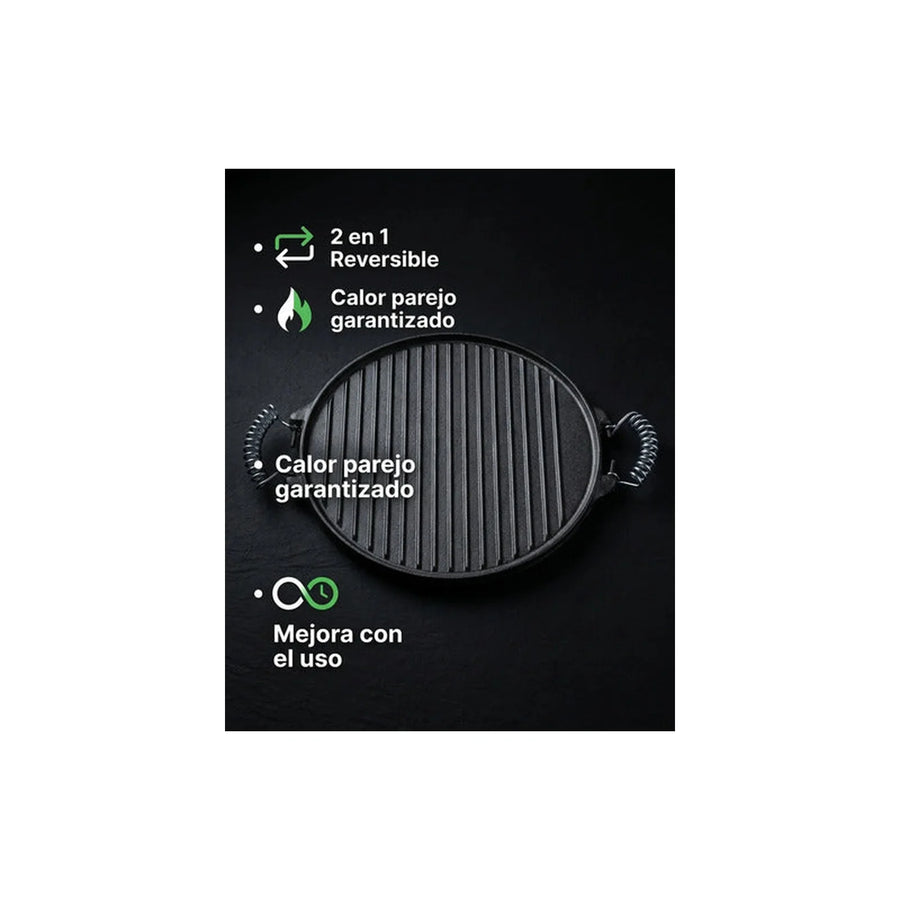 Plancha Churrasquera Reversible Fierro Fundido 25cm Cocina
