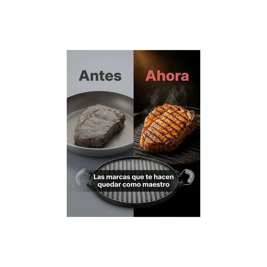 Plancha Churrasquera Reversible 31cm Hierro Fundido Cocina
