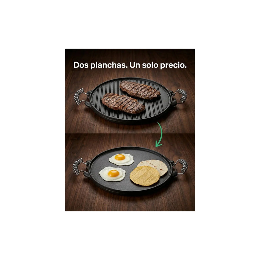 Plancha Churrasquera Reversible 31cm Hierro Fundido Cocina