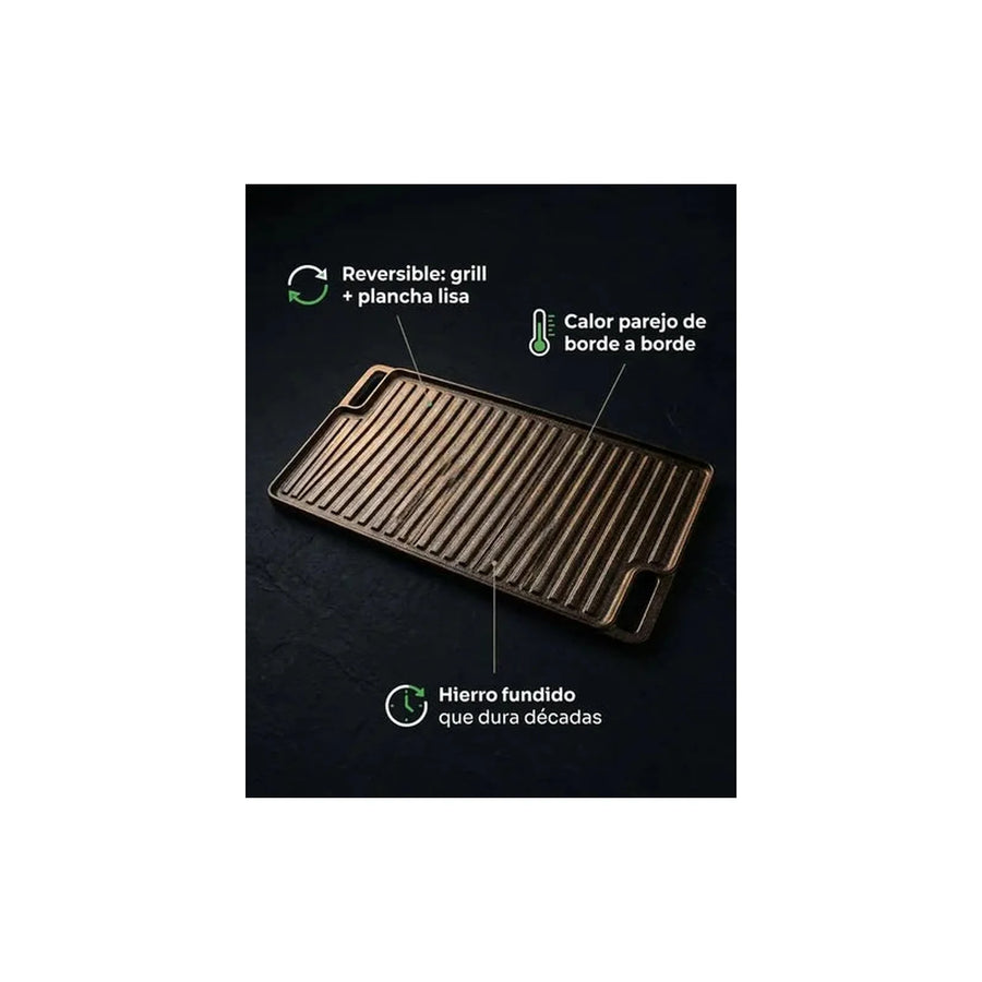 Plancha Churrasquera Reversible 46x26cm Hierro Fundido