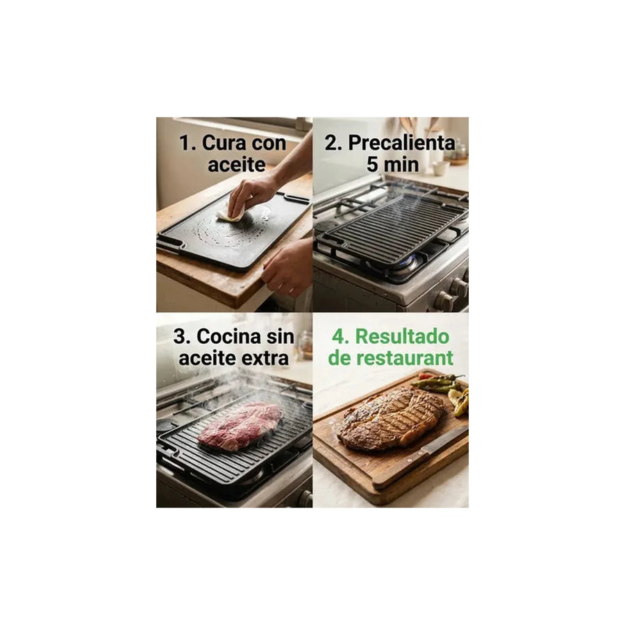 Plancha Churrasquera Reversible 46x26cm Hierro Fundido