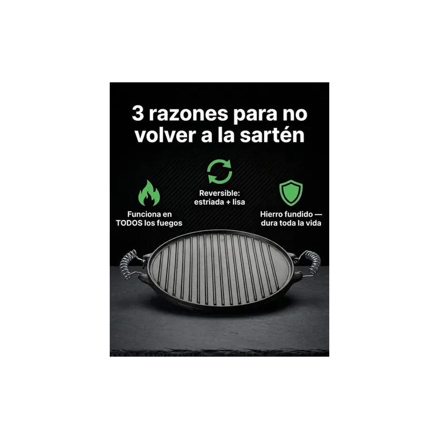 Plancha Churrasquera Reversible 31cm Hierro Fundido Cocina