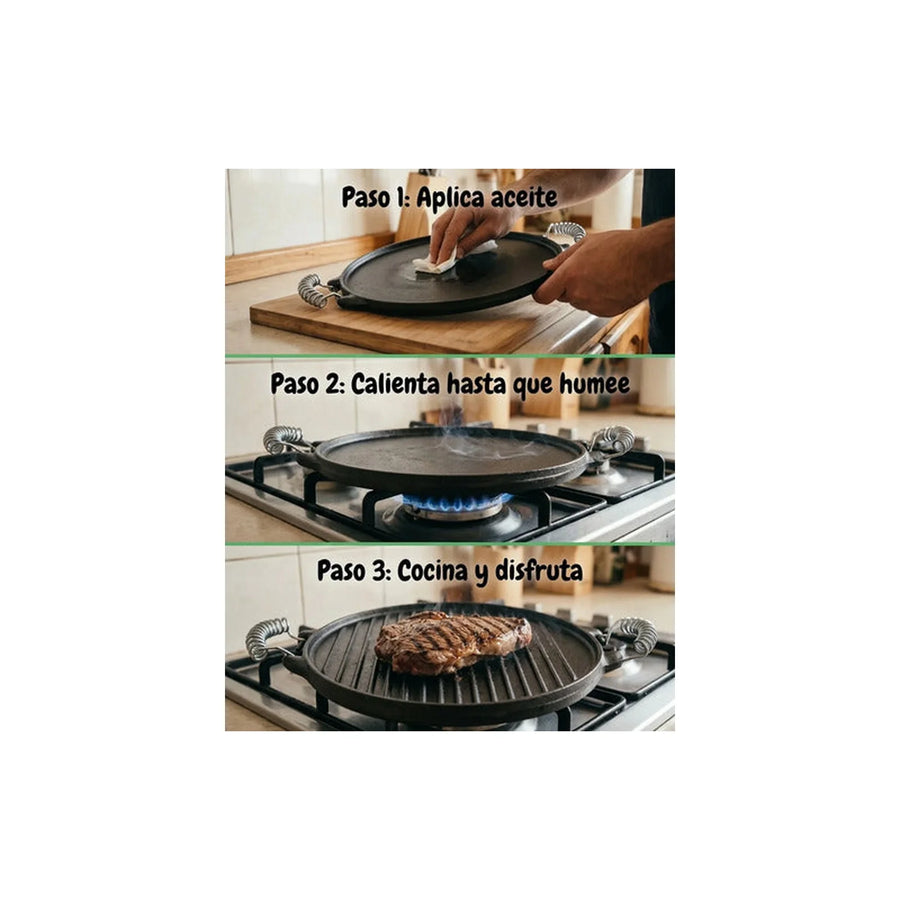 Plancha Churrasquera Reversible Fierro Fundido 25cm Cocina