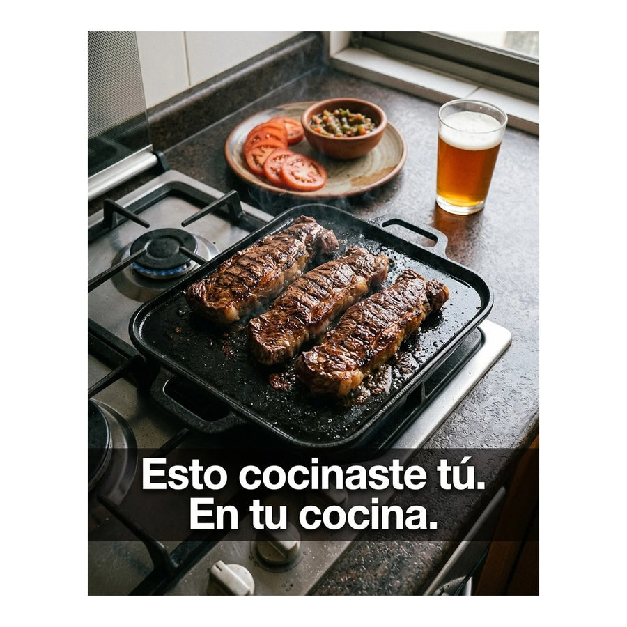Plancha Churrasquera Reversible 31cm Hierro Fundido Cocina