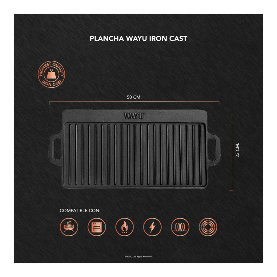 Plancha Reversible Fierro Fundido Wayu 51x23 Hierro Fundido