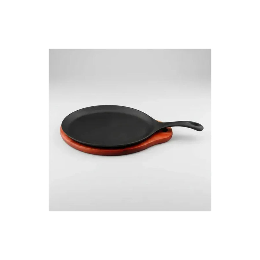 Plancha Sartén Ovalado 24 Cms Fierro + Base Madera Lugano Negro