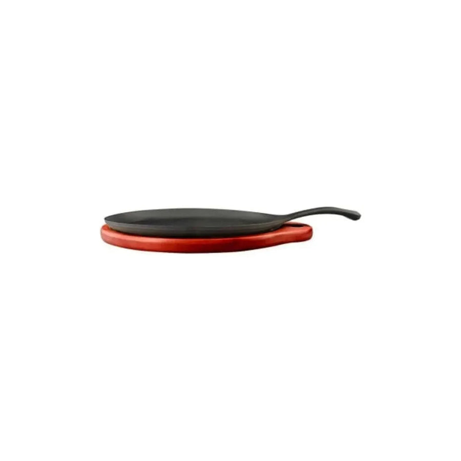 Plancha Sartén Ovalado 24 Cms Fierro + Base Madera Lugano Negro