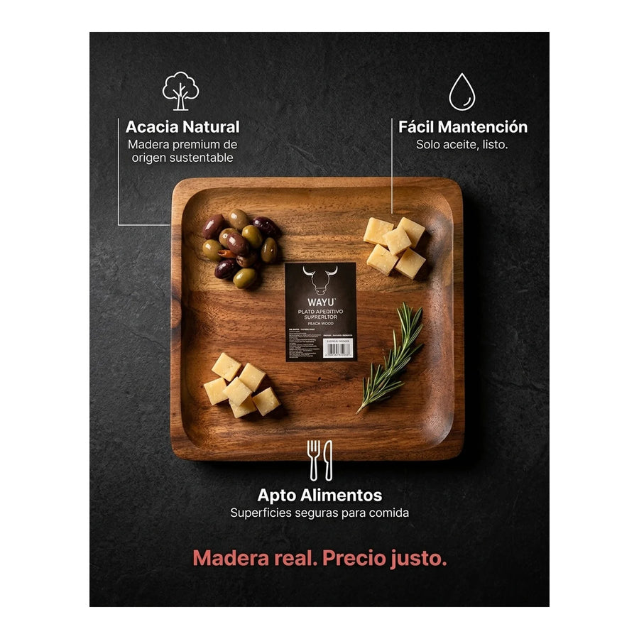 Plato Aperitivo Wayu Talla L 20x20x2,7cm Asado Parrilla Bbq