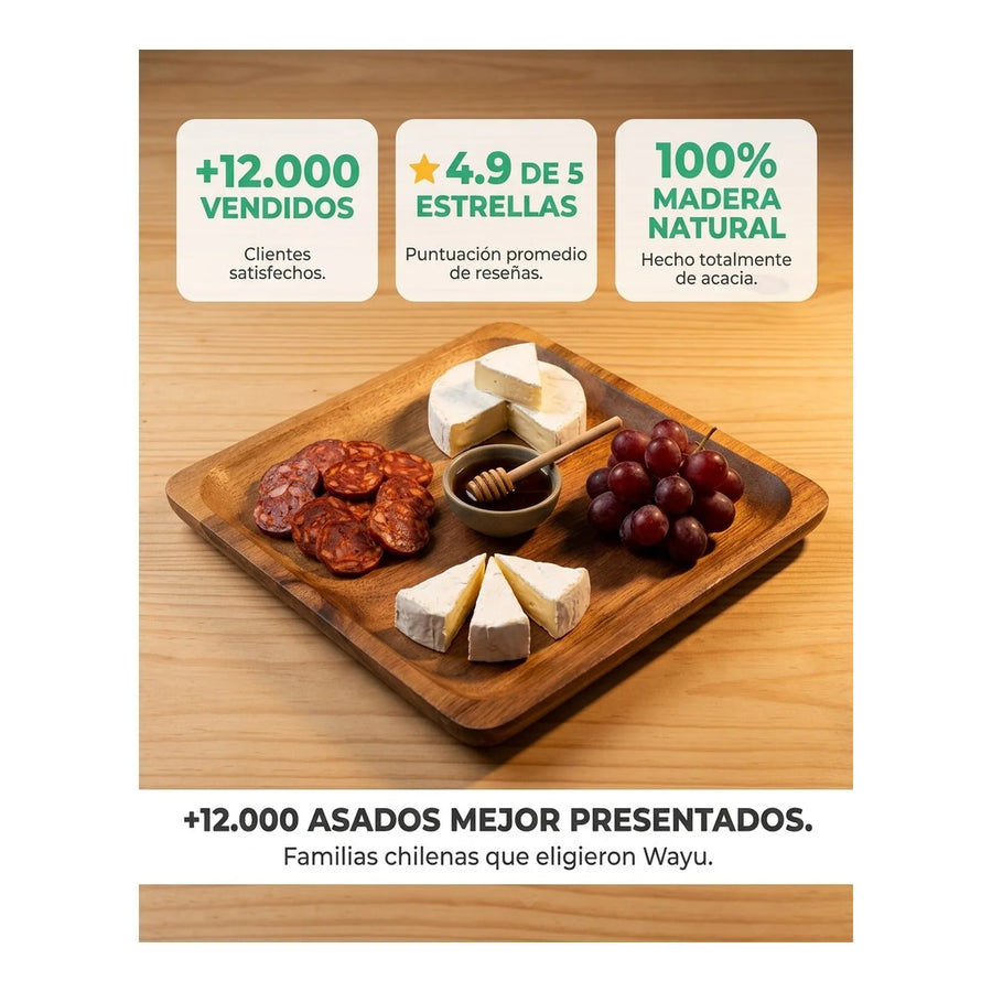 Plato Aperitivo Wayu Talla L 20x20x2,7cm Asado Parrilla Bbq