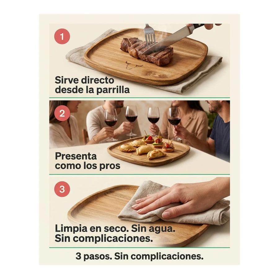 Plato Madera Wayu Asado Parrilla Bbq Barbacoa Cocina Quincho