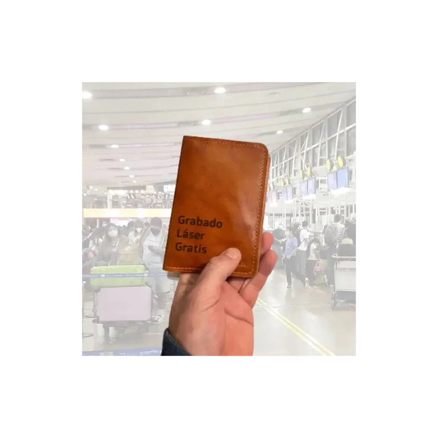 Porta Pasaporte Cuero + Grabado Láser Gratis Viajes Travel Café Cuero