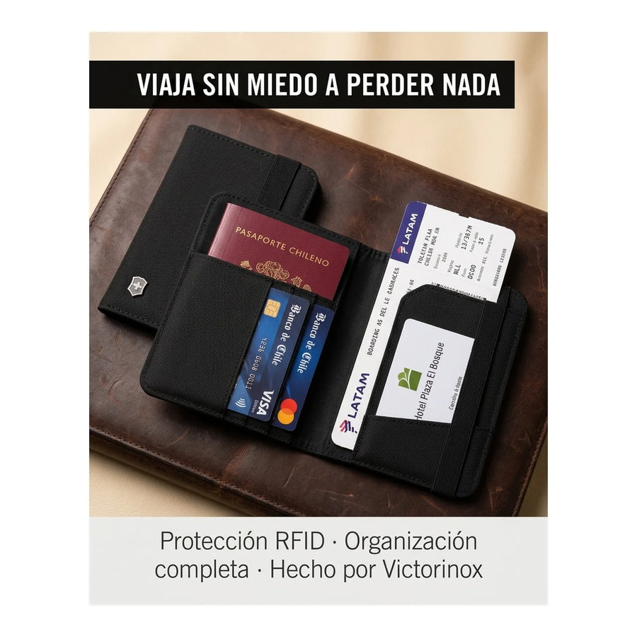 Porta Pasaporte Victorinox Rfid Negro Tarjetas Organizador