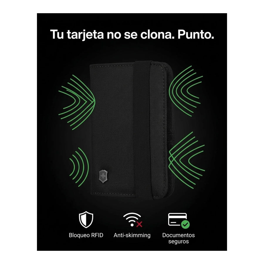 Porta Pasaporte Victorinox Rfid Negro Tarjetas Organizador