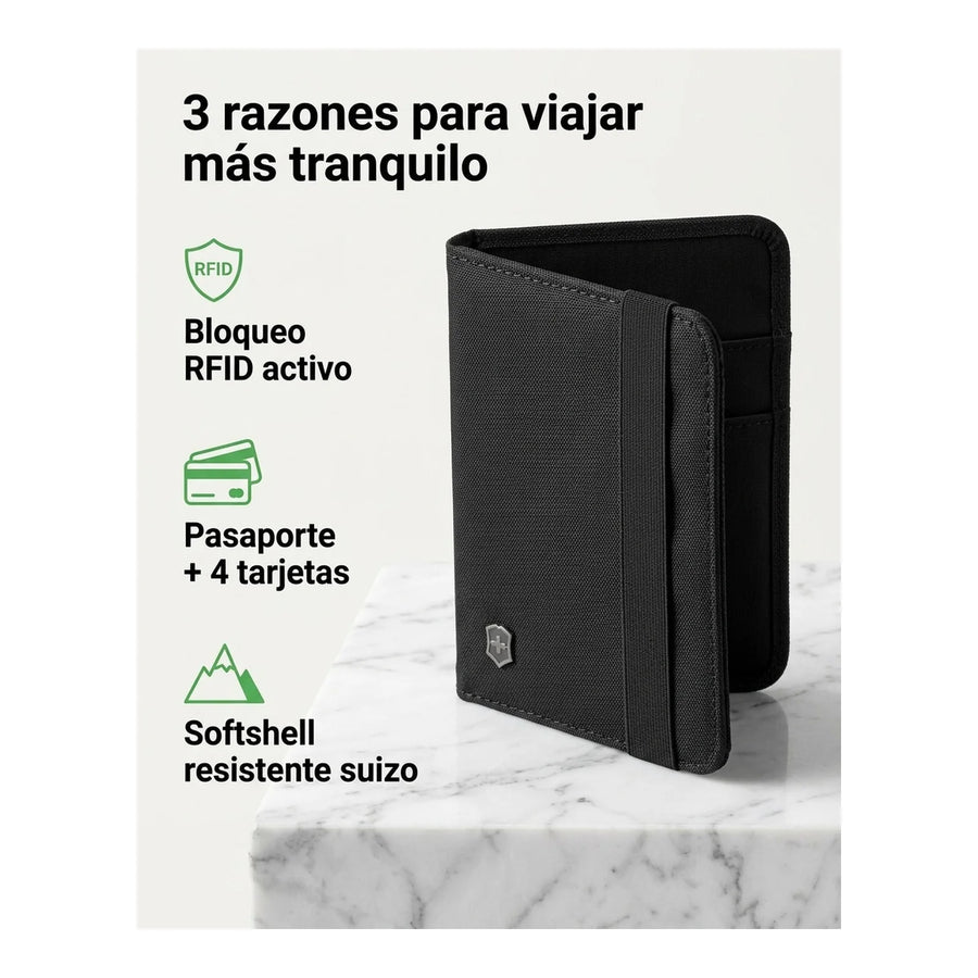 Porta Pasaporte Victorinox Rfid Negro Tarjetas Organizador