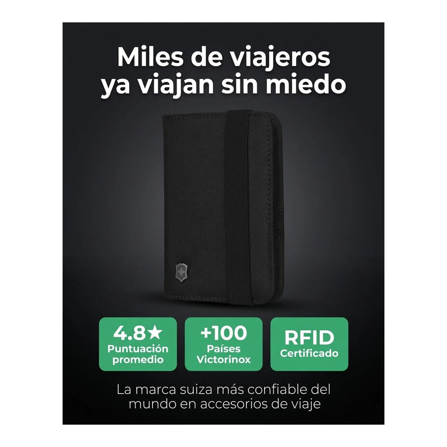 Porta Pasaporte Victorinox Rfid Negro Tarjetas Organizador