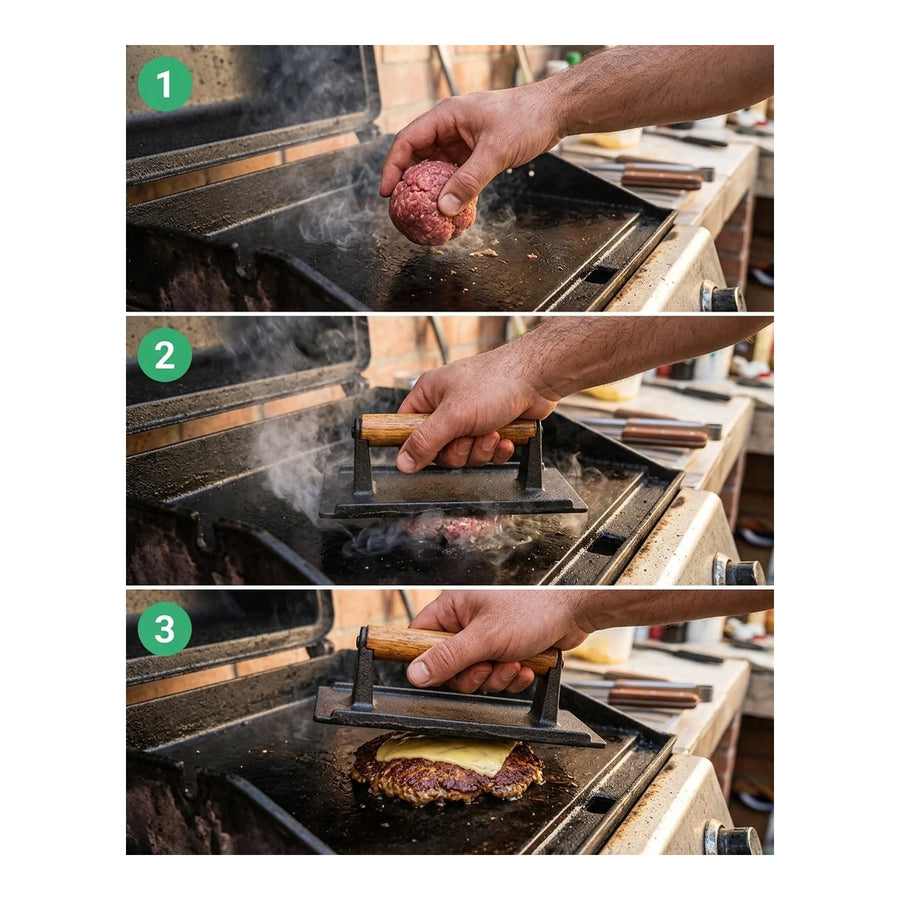Prensa Hamburguesa Wayu Smasher Hierro Fundido Asado Bbq