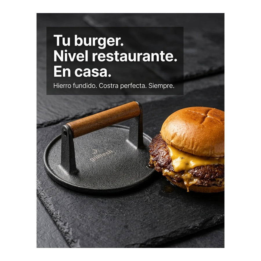 Prensa Para Carnes Hierro Fundido Grilltech Smasher Bbbq