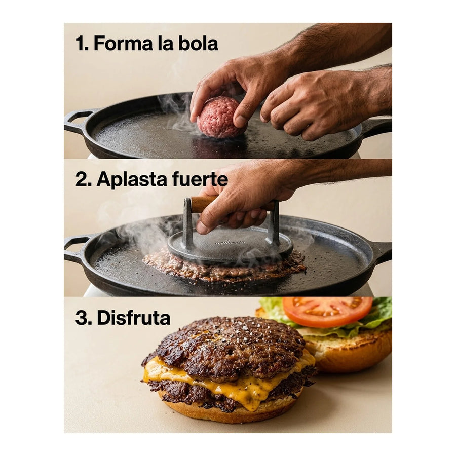 Prensa Para Carnes Hierro Fundido Grilltech Smasher Bbbq