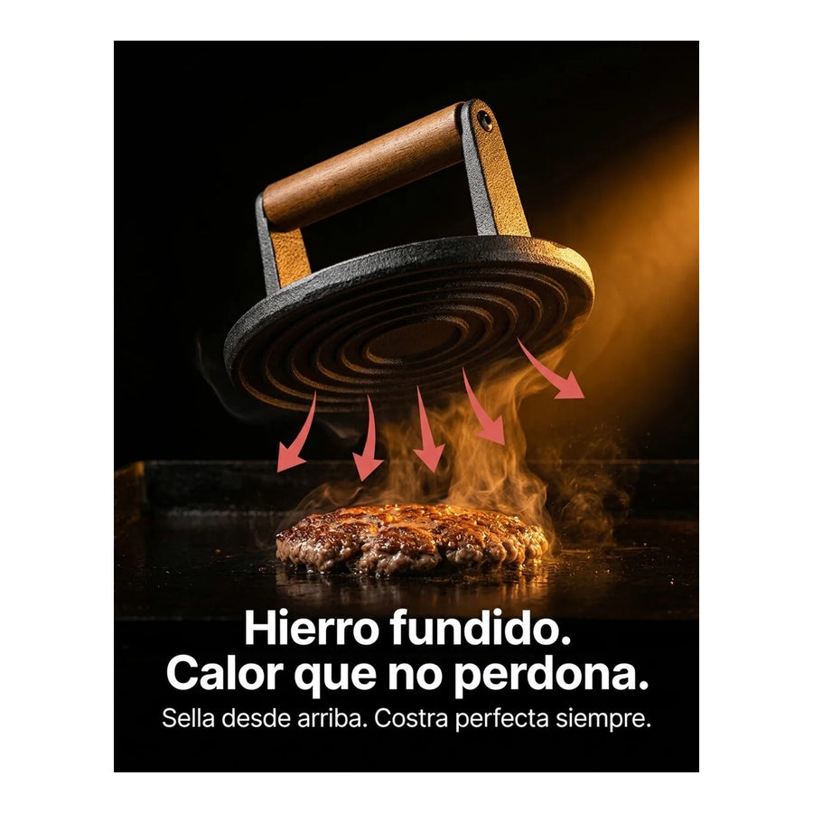 Prensa Para Carnes Hierro Fundido Grilltech Smasher Bbbq