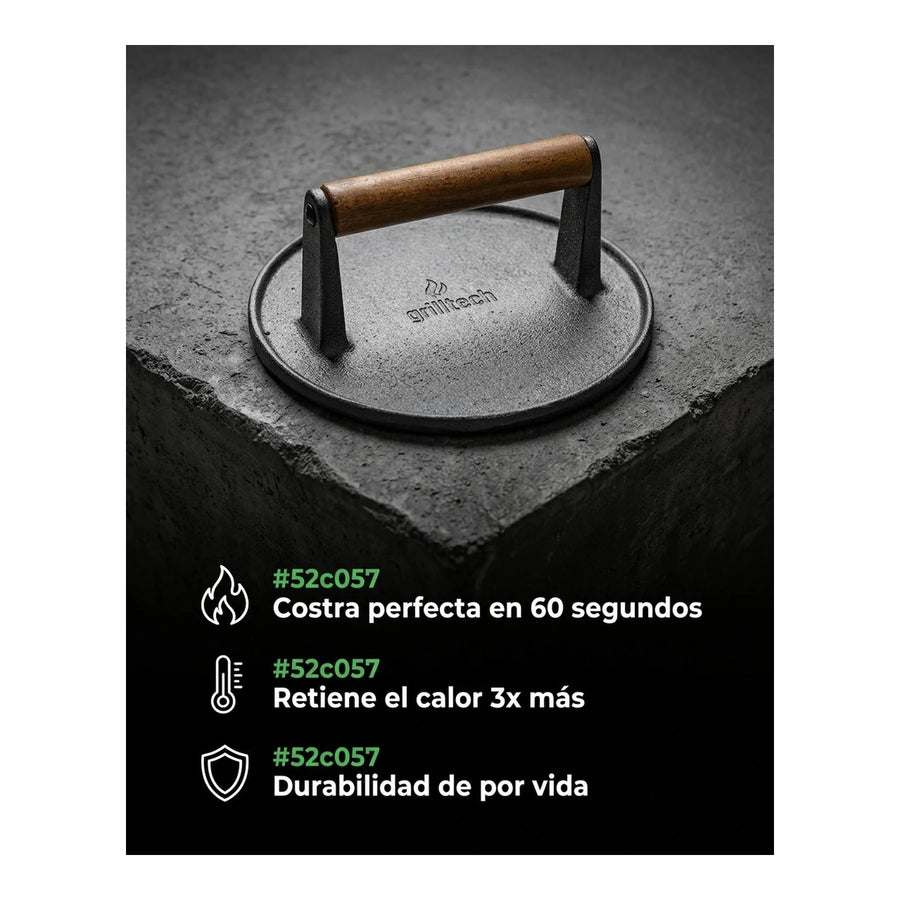 Prensa Para Carnes Hierro Fundido Grilltech Smasher Bbbq