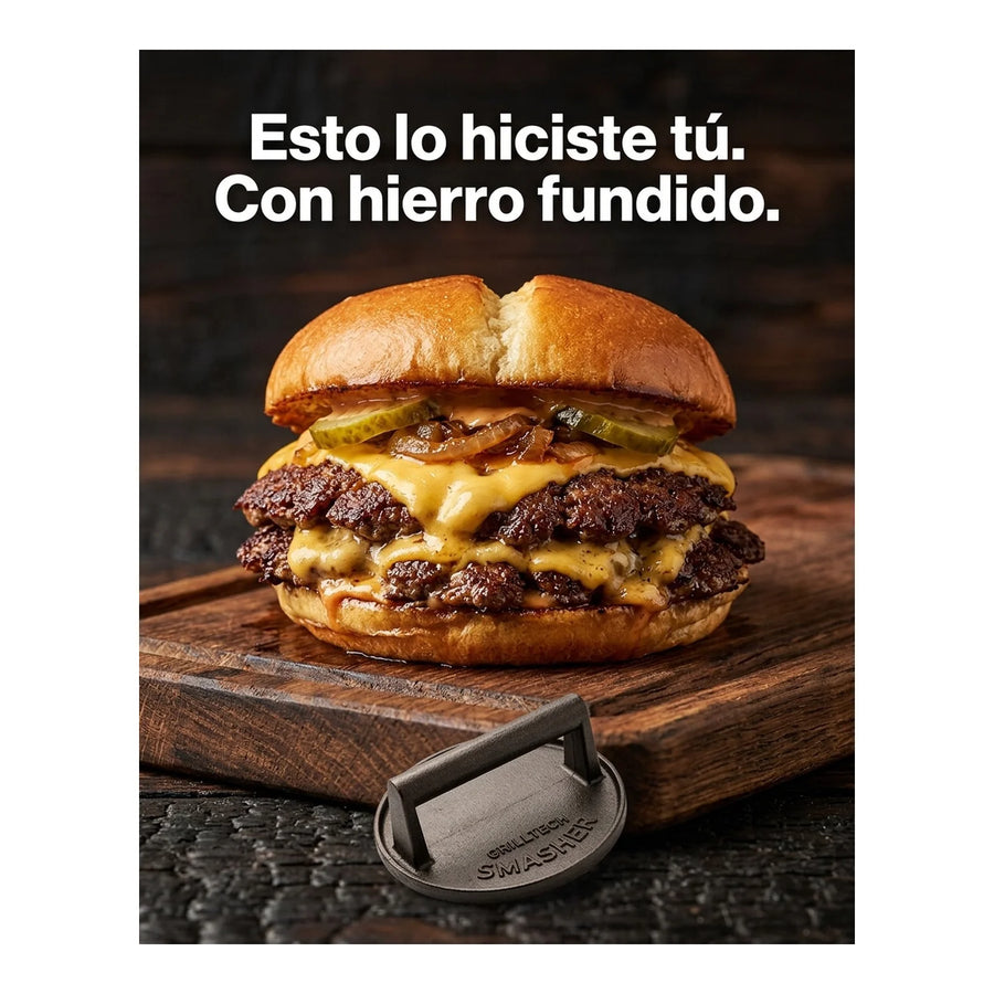 Prensa Para Carnes Hierro Fundido Grilltech Smasher Bbbq