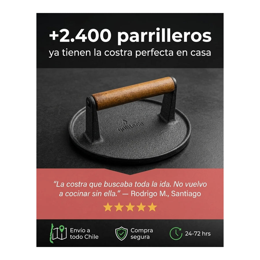 Prensa Para Carnes Hierro Fundido Grilltech Smasher Bbbq
