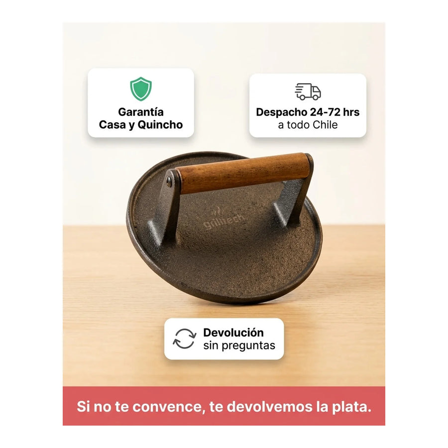 Prensa Para Carnes Hierro Fundido Grilltech Smasher Bbbq