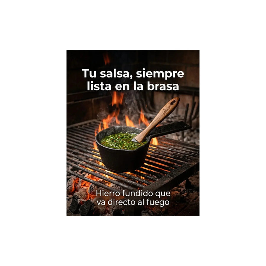 Salsero Hierro Fundido + Brocha Silicona Carnes Adobar Asado