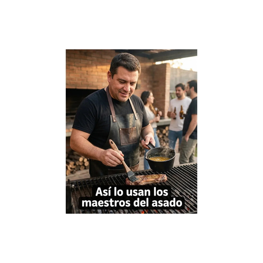 Salsero Hierro Fundido + Brocha Silicona Carnes Adobar Asado