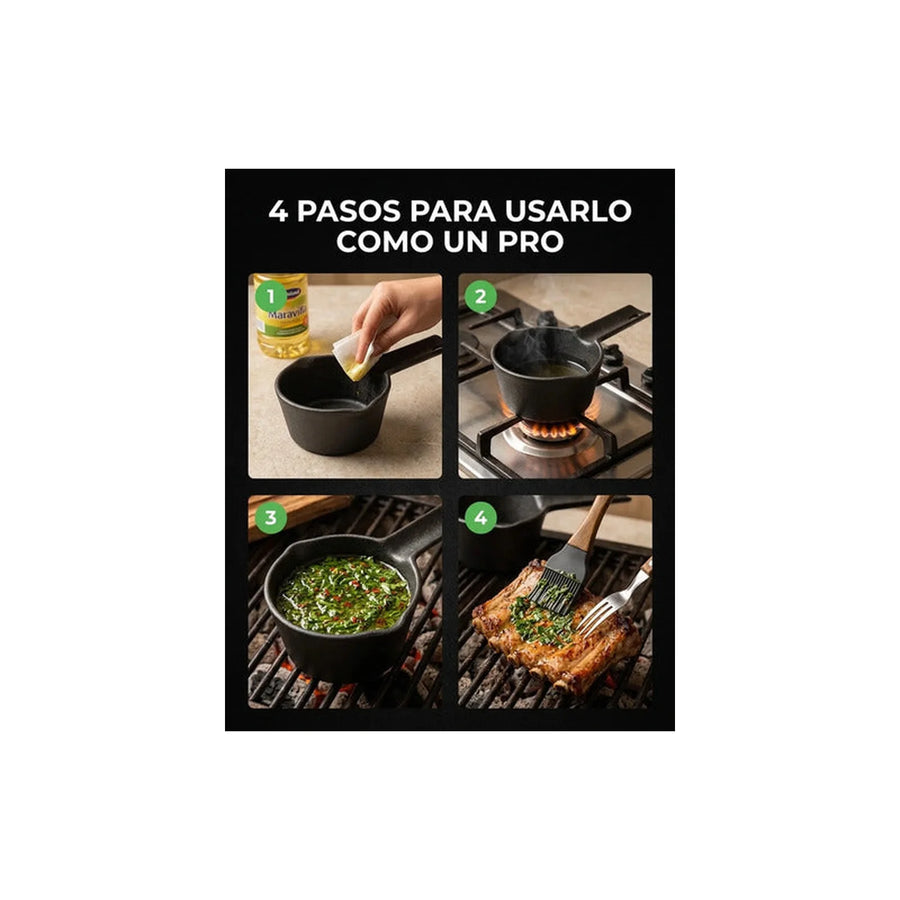 Salsero Hierro Fundido + Brocha Silicona Carnes Adobar Asado