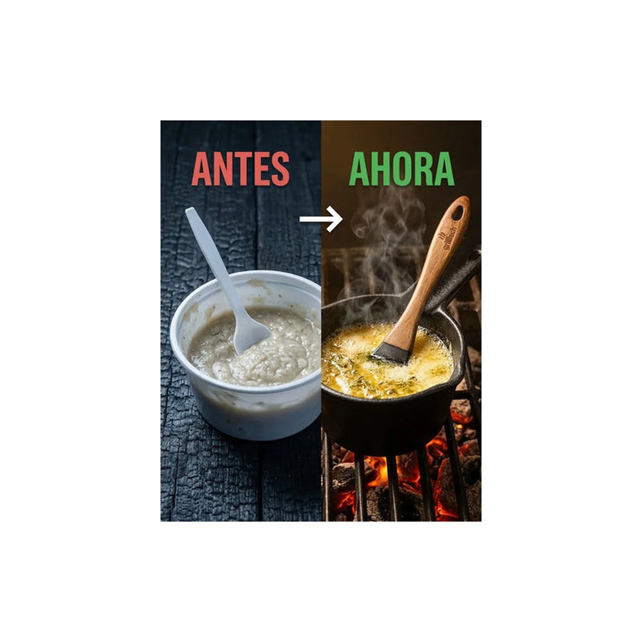 Salsero Hierro Fundido + Brocha Silicona Carnes Adobar Asado
