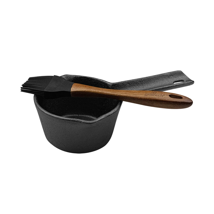 Salsero Hierro Fundido + Brocha Silicona Carnes Adobar Asado
