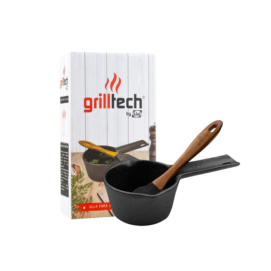 Salsero Hierro Fundido + Brocha Silicona Carnes Adobar Asado