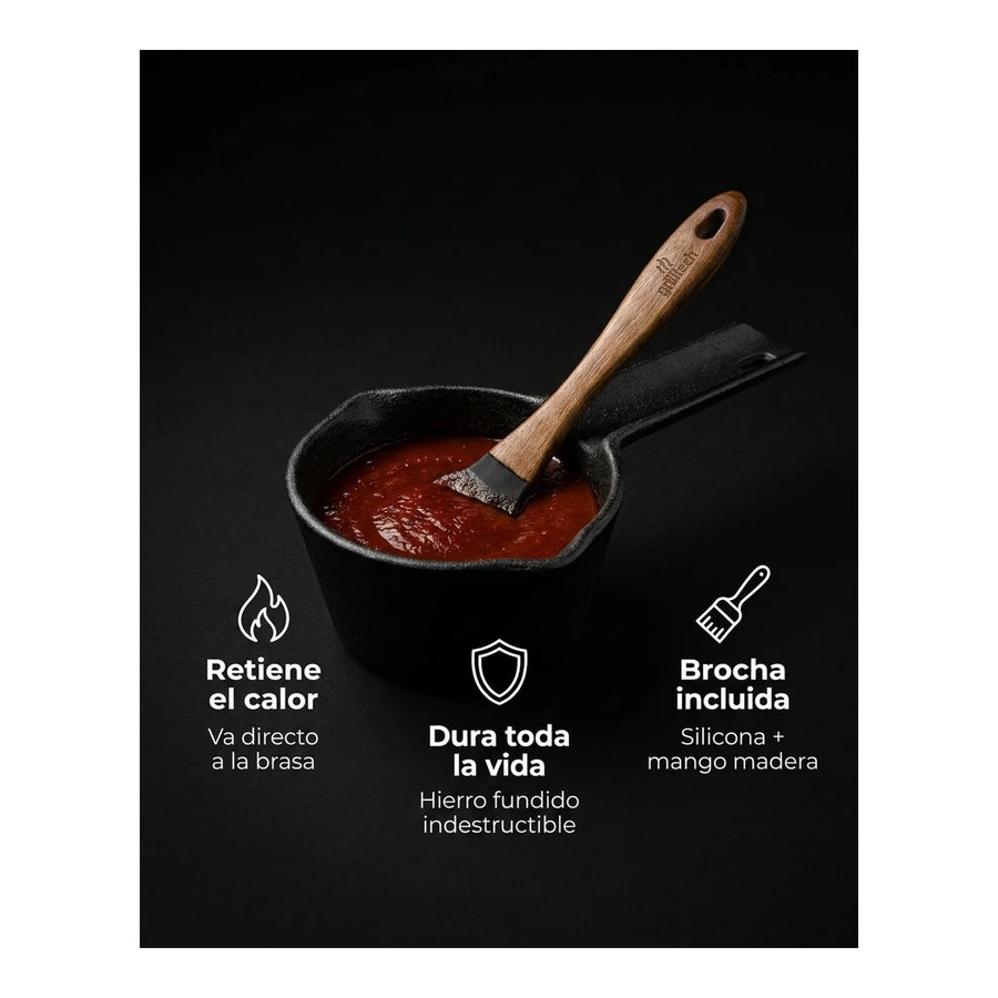 Salsero Hierro Fundido + Brocha Silicona Carnes Adobar Asado