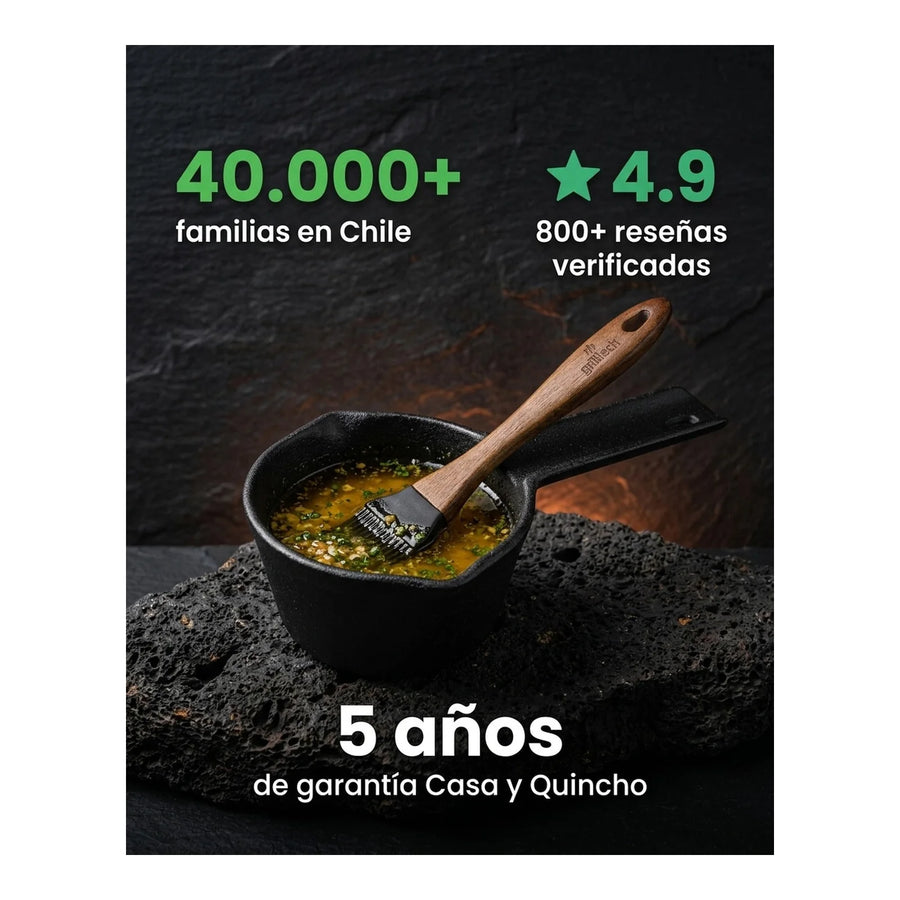 Salsero Hierro Fundido + Brocha Silicona Carnes Adobar Asado