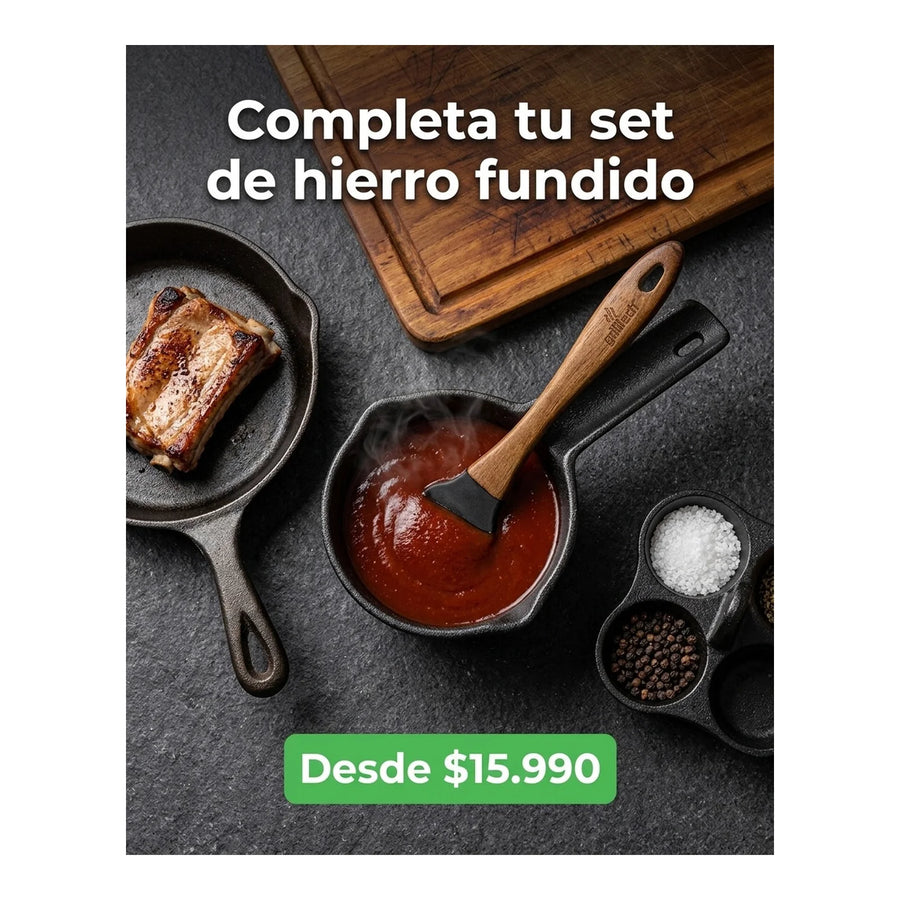 Salsero Hierro Fundido + Brocha Silicona Carnes Adobar Asado