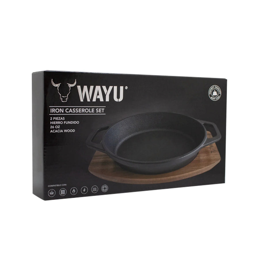Sartén Cacerola Wayu Hierro Fundido Con Base De Madera