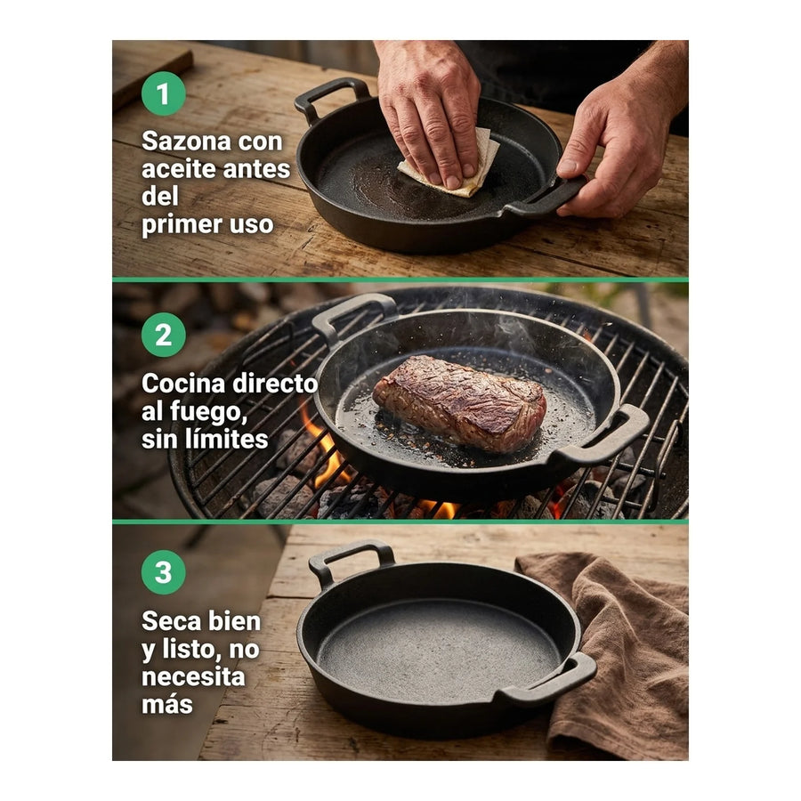 Sartén Con Asas Hierro Fundido 30cm Premium Cocina Asado Bbq