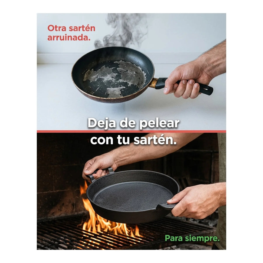 Sartén Con Asas Hierro Fundido 30cm Premium Cocina Asado Bbq