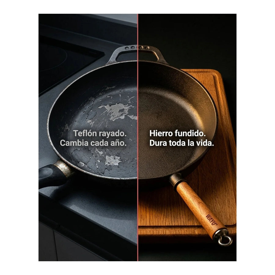 Sartén Hierro Fundido 28cm Wayu Parrilla Asado Bbq Cocina