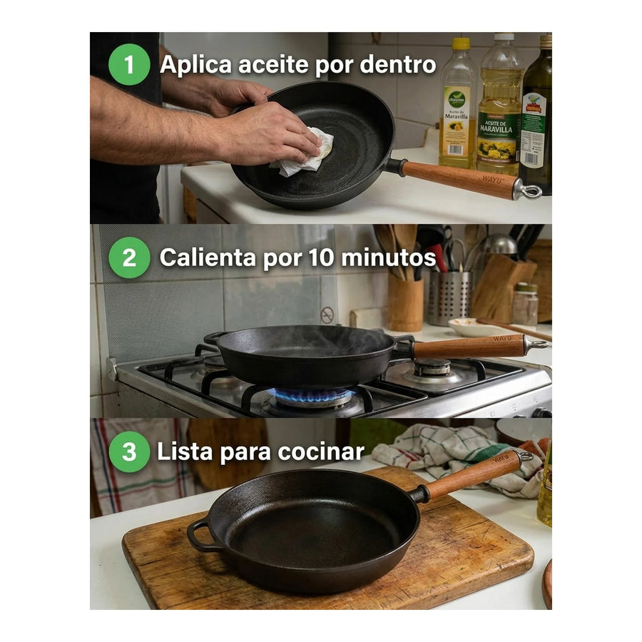 Sartén Hierro Fundido 28cm Wayu Parrilla Asado Bbq Cocina