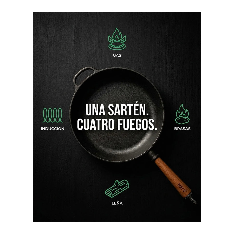 Sartén Hierro Fundido 28cm Wayu Parrilla Asado Bbq Cocina