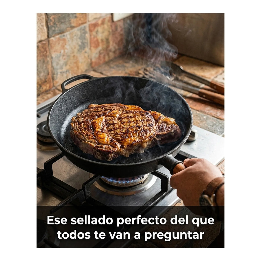 Sartén Hierro Fundido 28cm Wayu Parrilla Asado Bbq Cocina