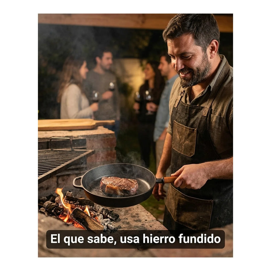 Sartén Hierro Fundido 28cm Wayu Parrilla Asado Bbq Cocina