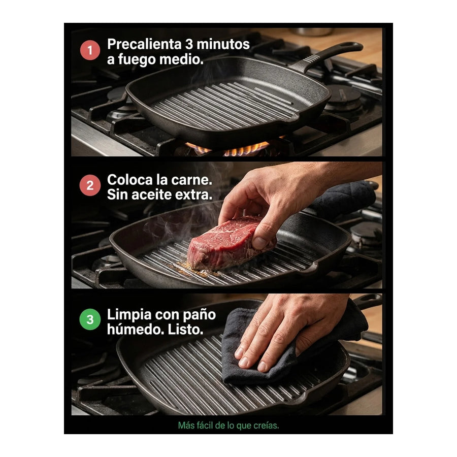Sartén Hierro Fundido Wayu Asado Parrilla Cocina Bbq 24cm