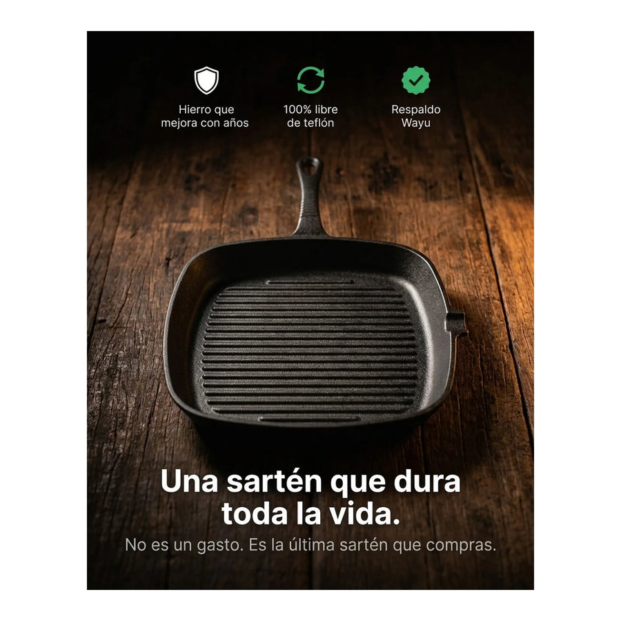 Sartén Hierro Fundido Wayu Asado Parrilla Cocina Bbq 24cm