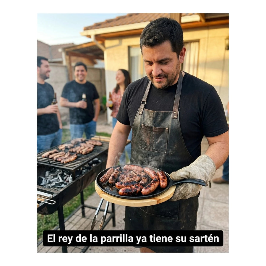Sartén Ovalado Hierro Fundido Con Base Madera